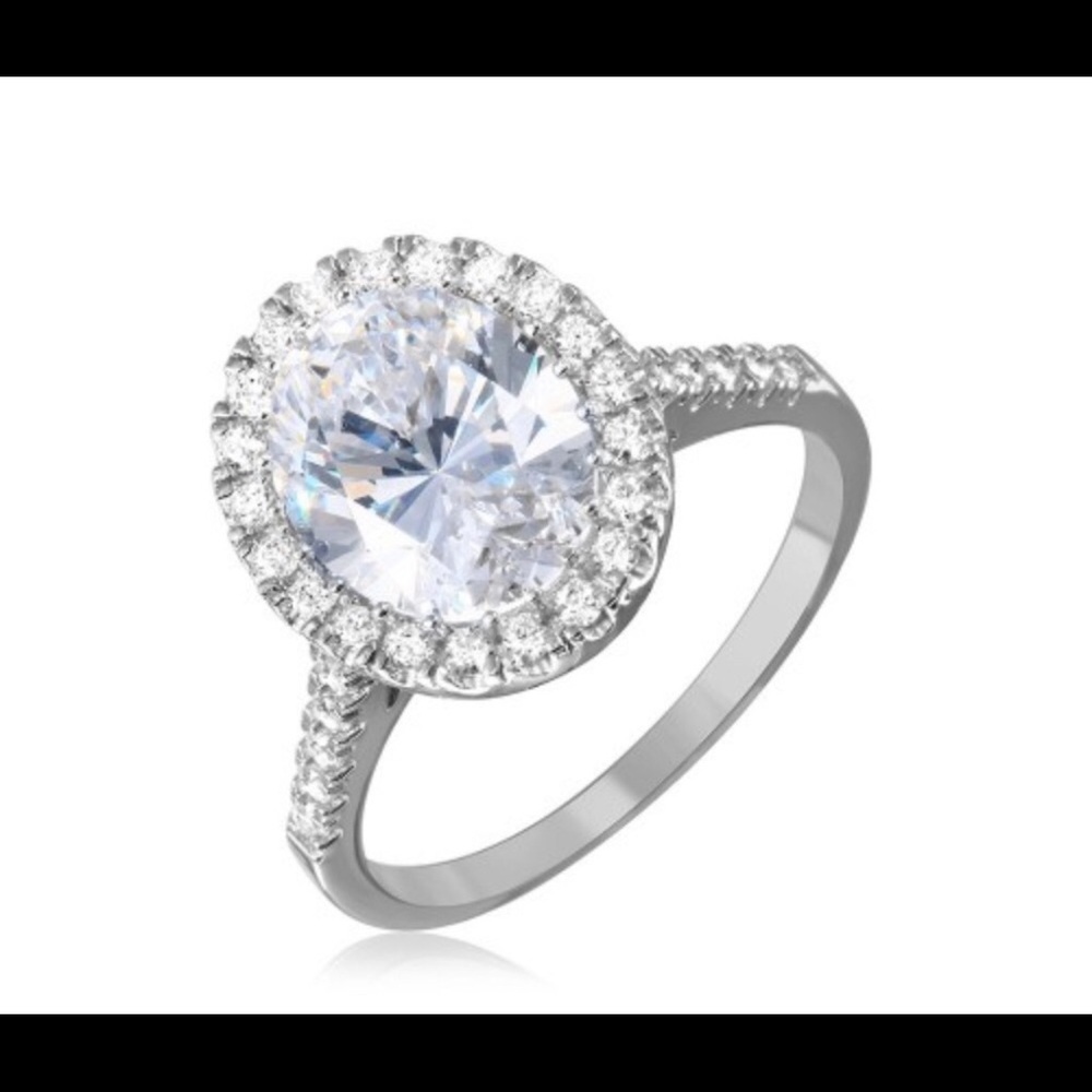 Sterling Silver Rhodium Plated 2 ct. Oval CZ ring